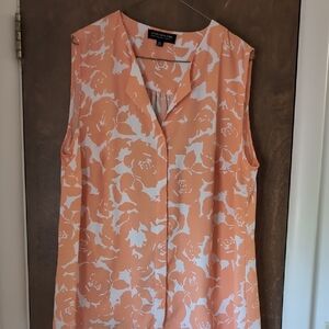 Jones New York Orange Sleeveless Notched Collar Blouse